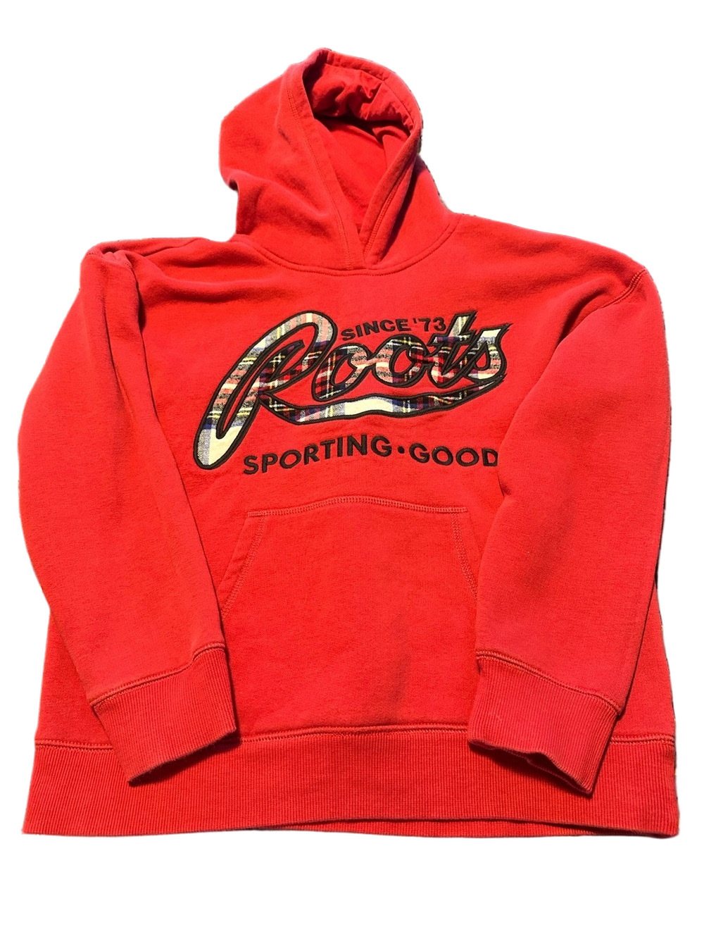 Roots Kids Red Plaid Logo Hoodie XL 11-12 Years